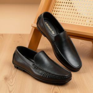 Genuine Leather Loafer For Men ! Plain Black ! – L111
